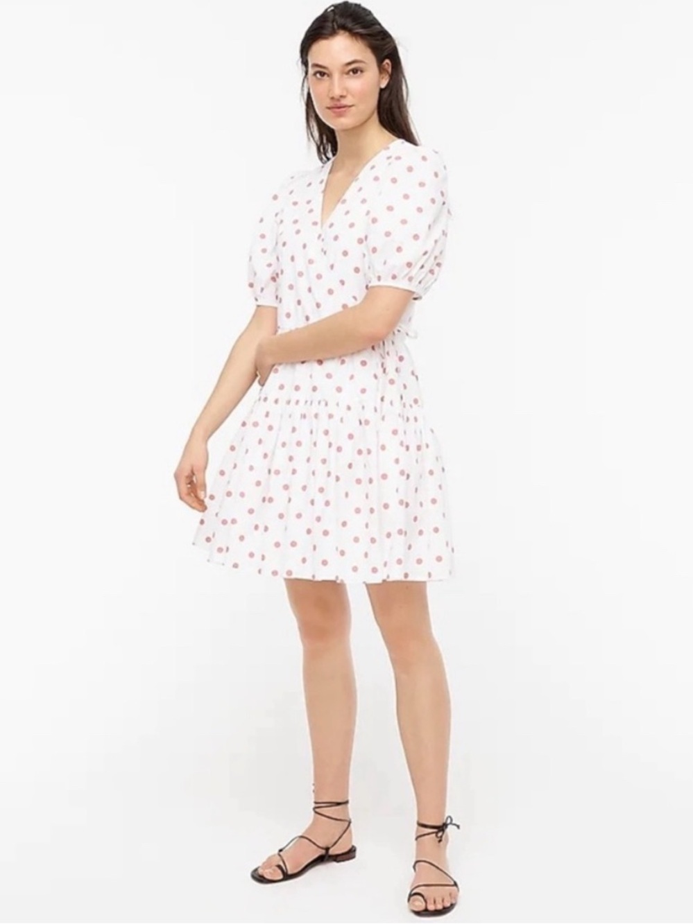 J Crew White Dress with Pink Polka Dots - Women’s Short Sleeve Wrap Dress